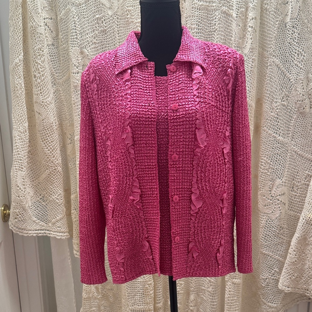 Pink Women's Bala Bala 2 Piece Crinkle Textured Button Up Top With Jacket